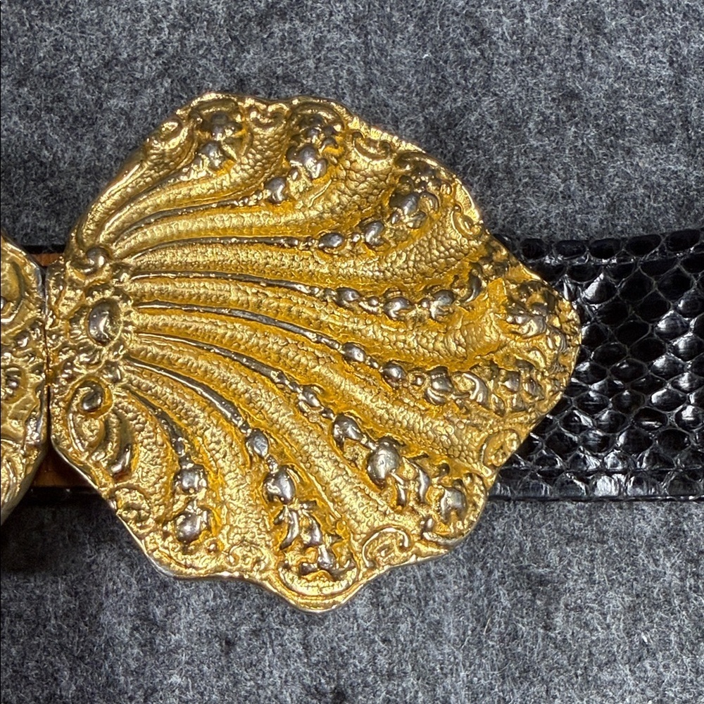 Alexis Kirk Snakeskin Elegant Black and Gold Textured Belt VINTAGE - Picture 6 of 10